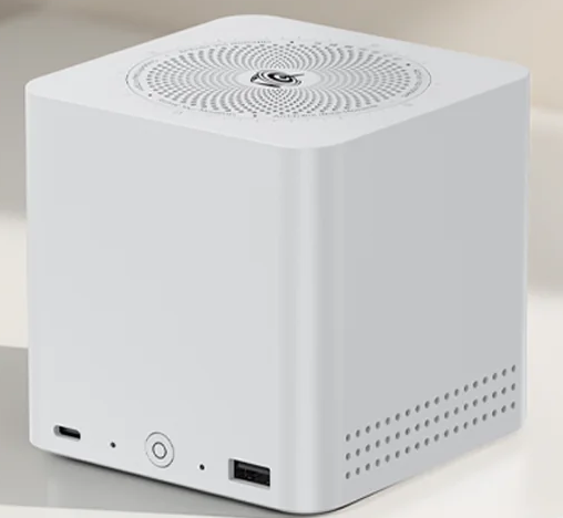 White Beelink Me Mini computer used for the Proxmox Backup Server.
